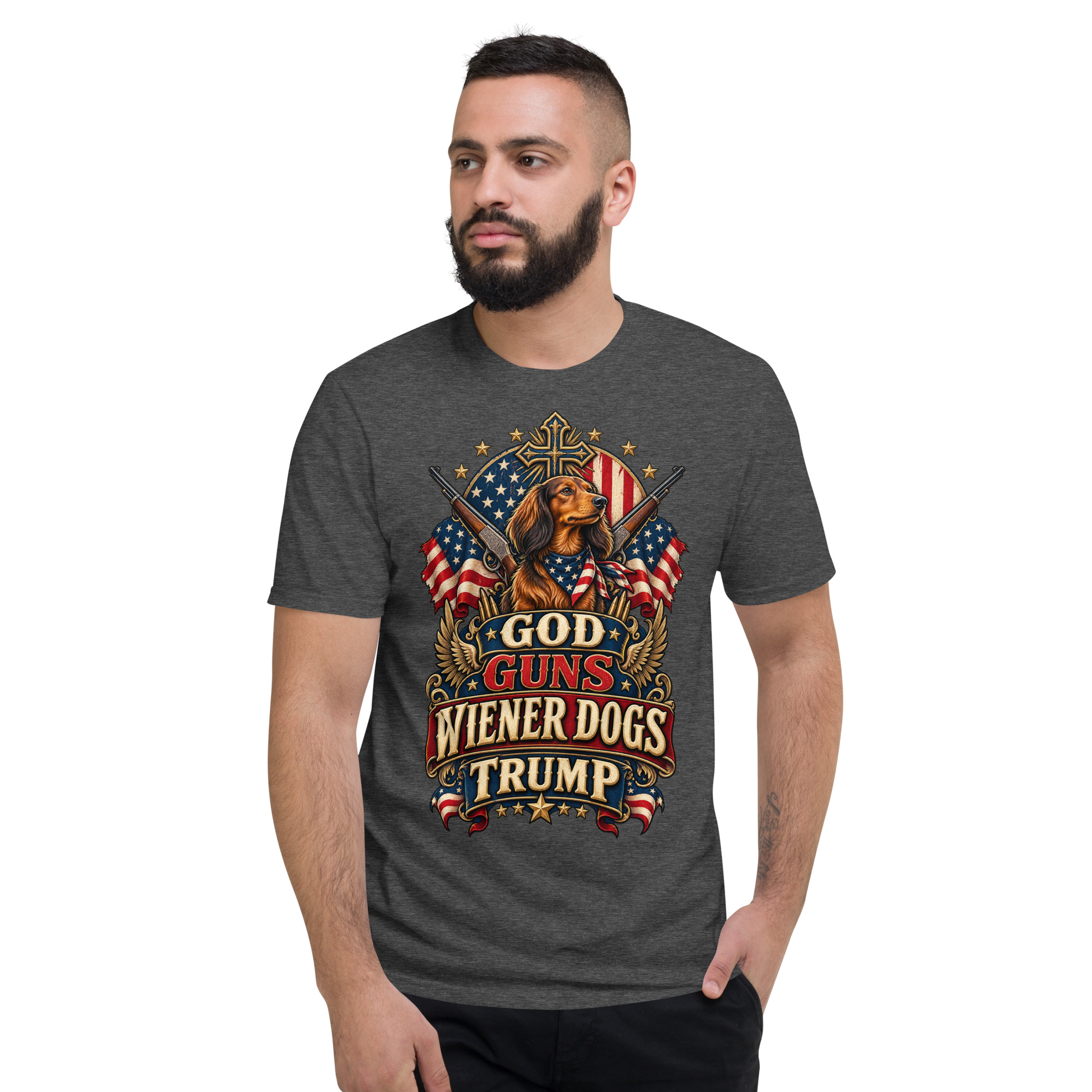 God Guns Wiener Dogs Trump Unisex Short-Sleeve T-Shirt copy copy - Image 18