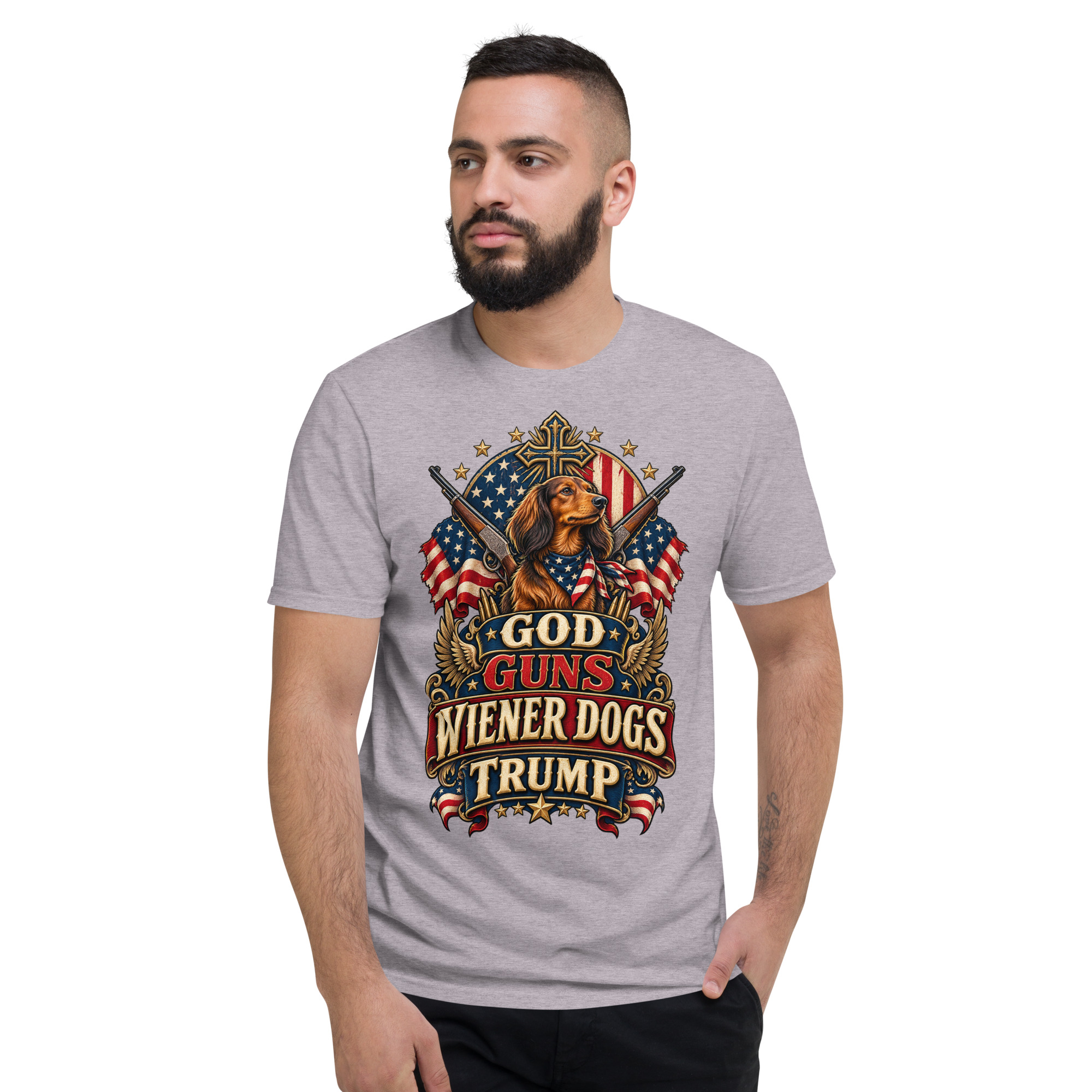 God Guns Wiener Dogs Trump Unisex Short-Sleeve T-Shirt copy copy - Image 20