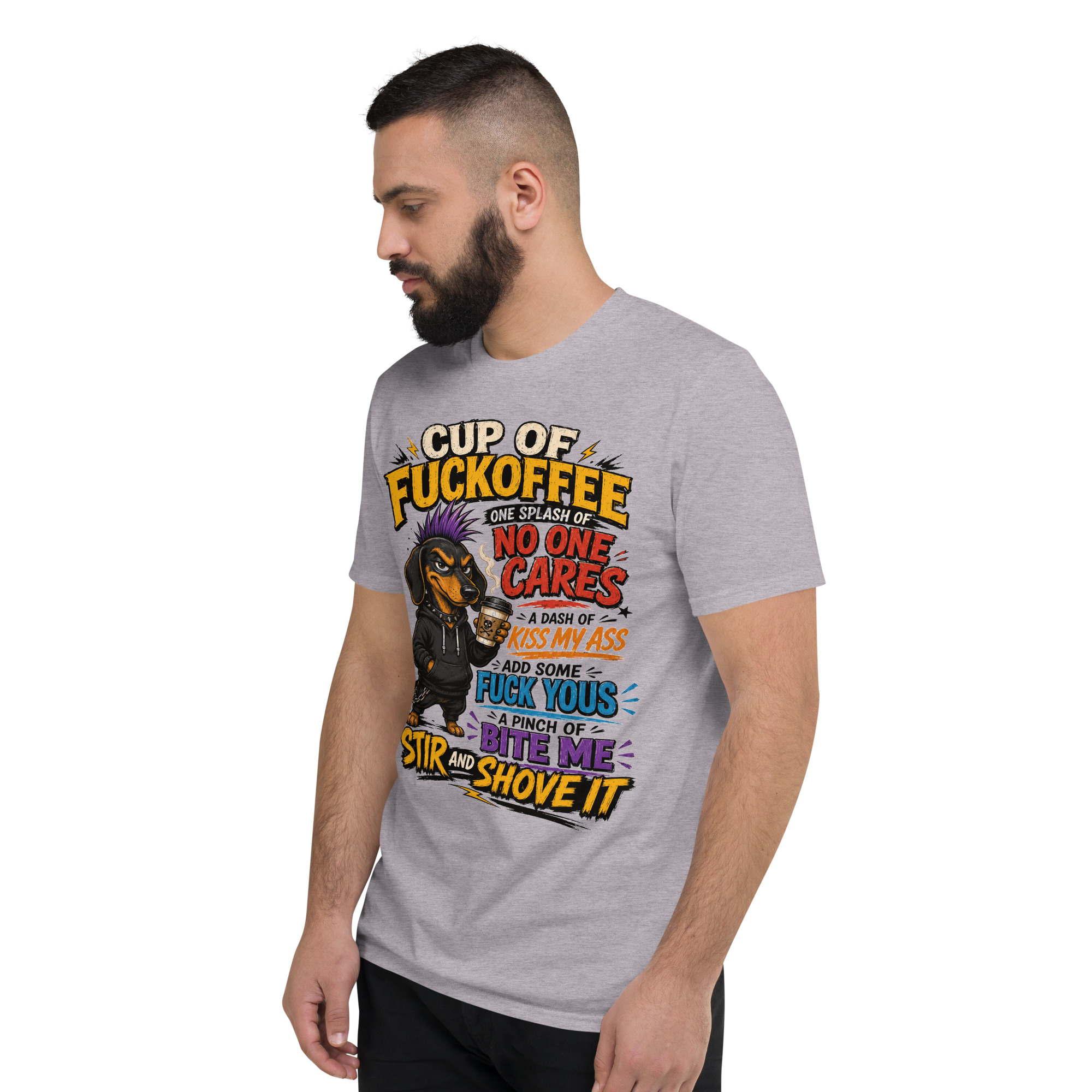 Cup of Fuckoffee Dachshund T-Shirt – Funny Sarcastic Coffee & Wiener Dog Graphic Tee - Image 15