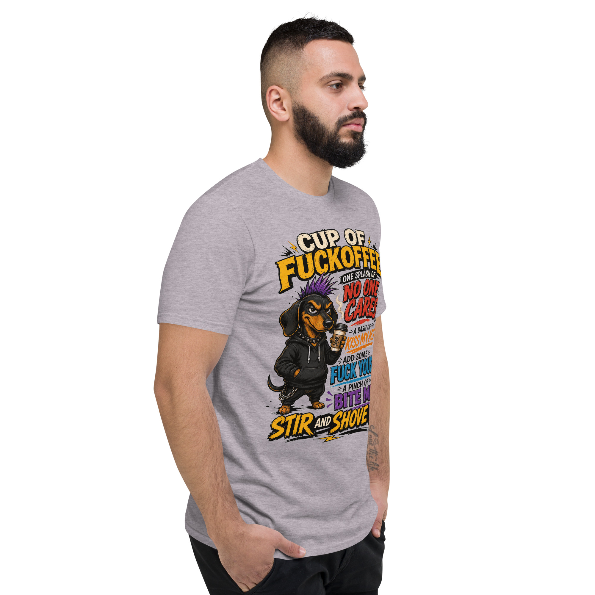 Cup of Fuckoffee Dachshund T-Shirt – Funny Sarcastic Coffee & Wiener Dog Graphic Tee - Image 19