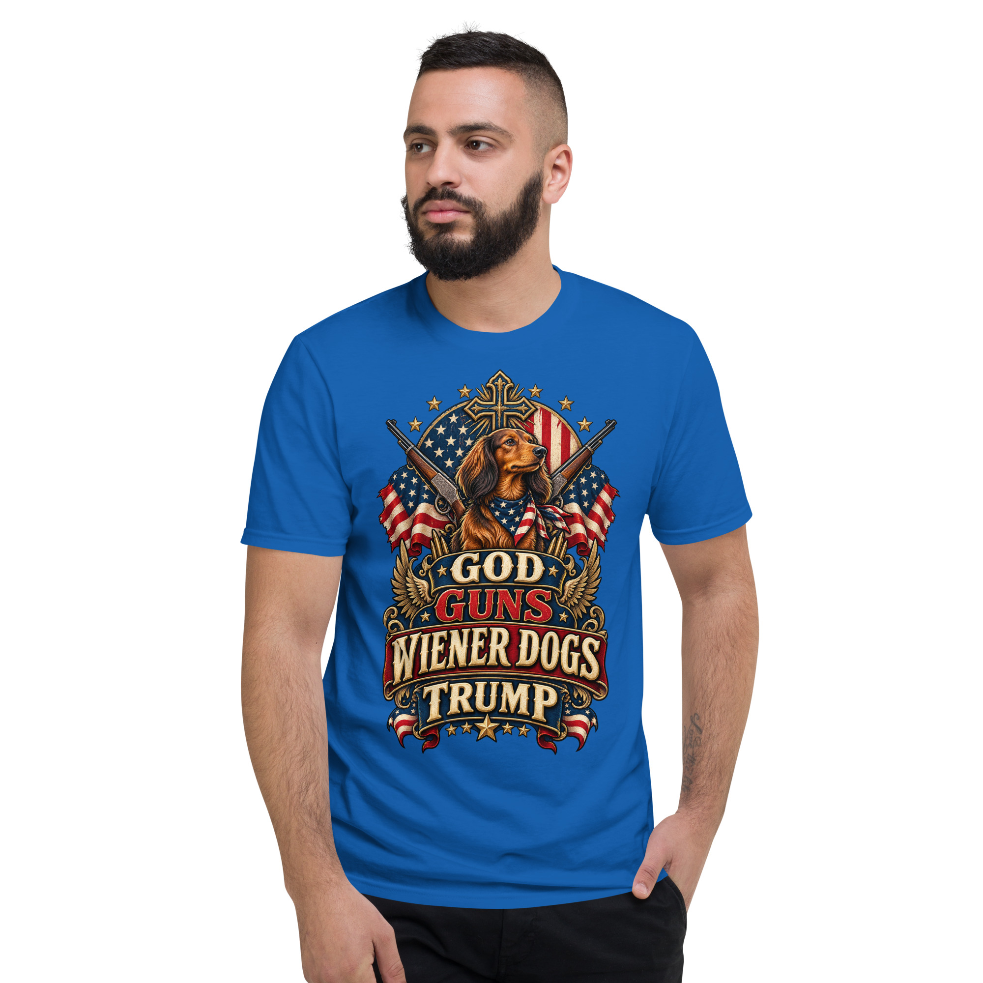 God Guns Wiener Dogs Trump Unisex Short-Sleeve T-Shirt copy copy - Image 19