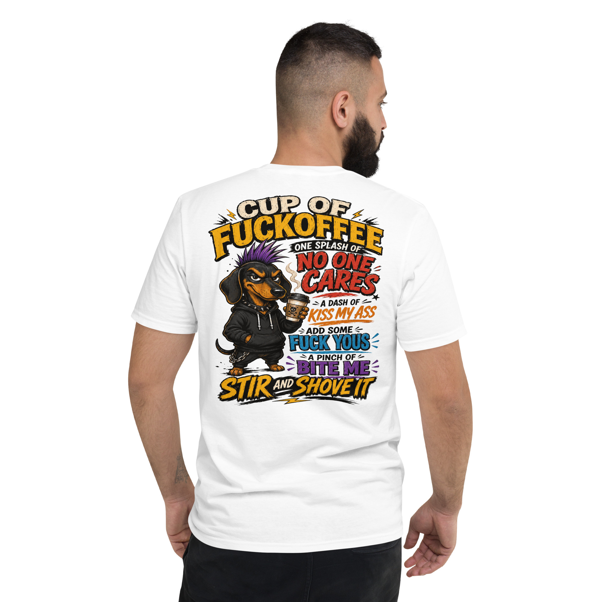 Cup of Fuckoffee Dachshund T-Shirt – Funny Sarcastic Coffee & Wiener Dog Graphic Tee - Image 12