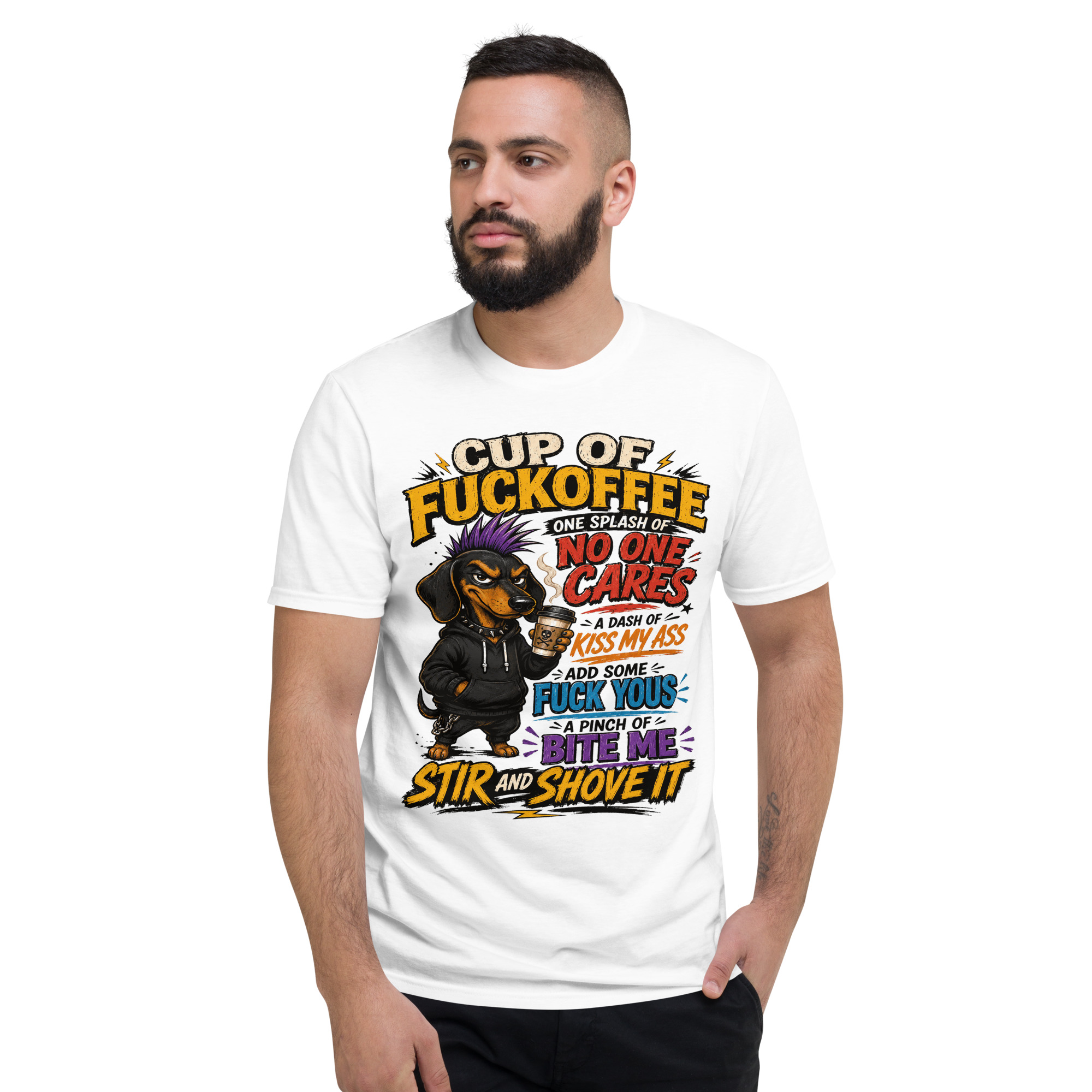 Cup of Fuckoffee Dachshund T-Shirt – Funny Sarcastic Coffee & Wiener Dog Graphic Tee - Image 10