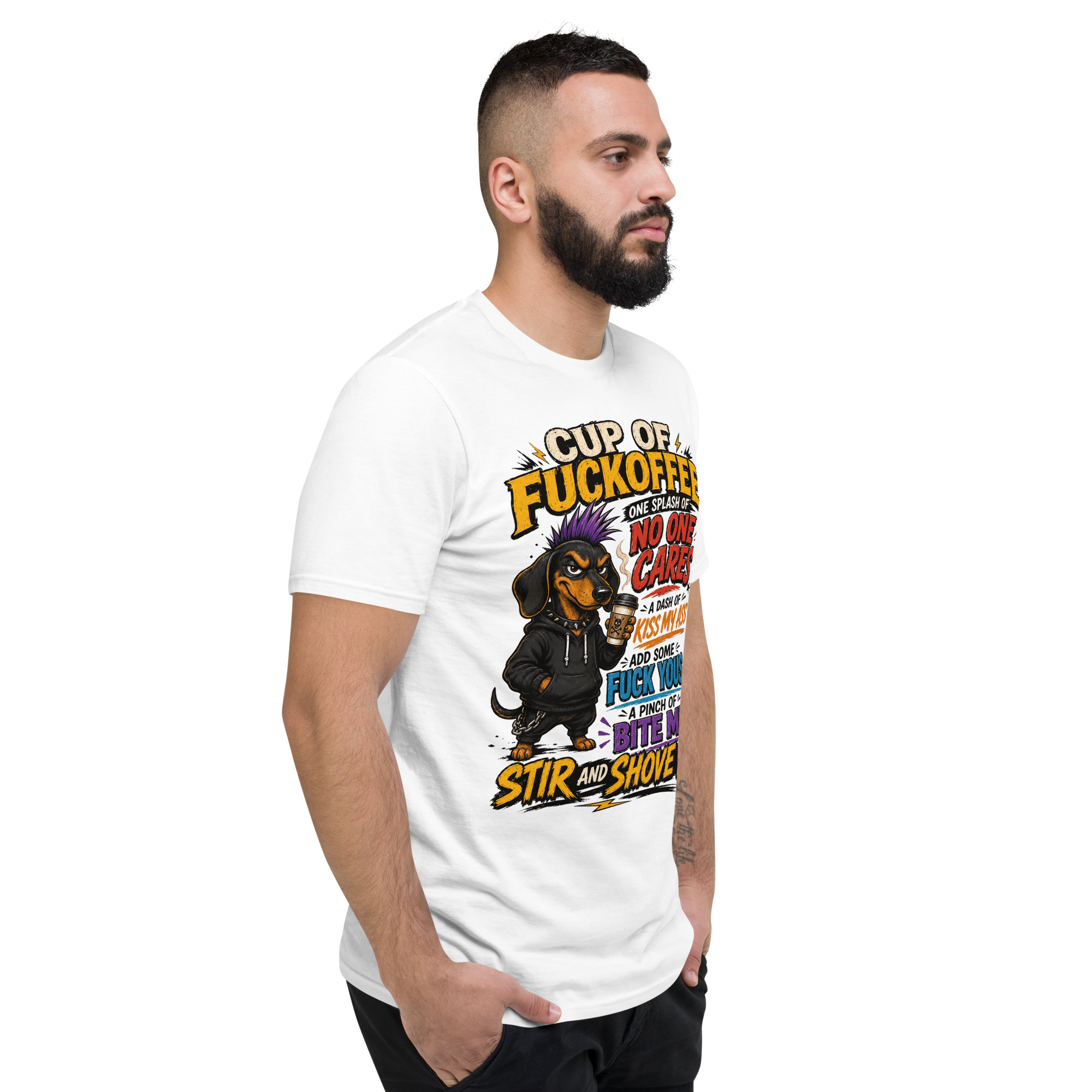 Cup of Fuckoffee Dachshund T-Shirt – Funny Sarcastic Coffee & Wiener Dog Graphic Tee - Image 20