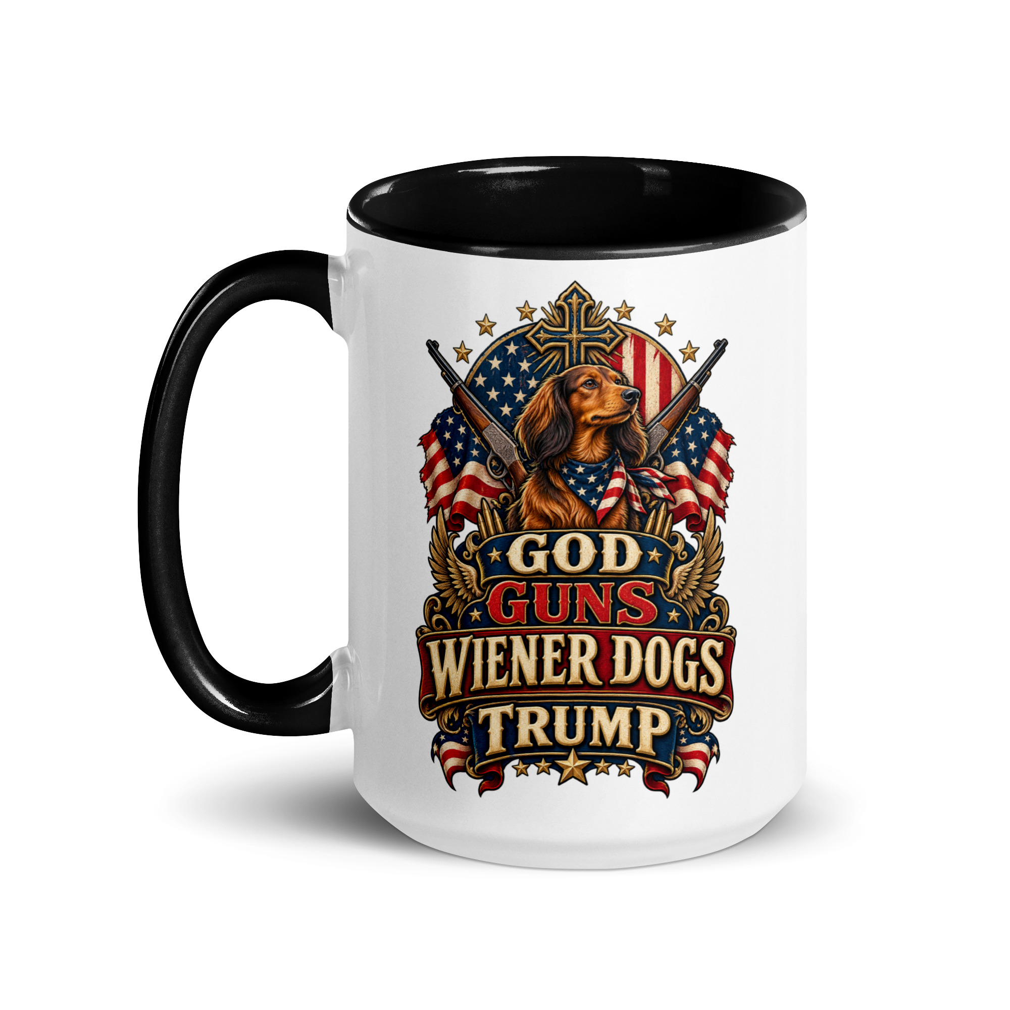 God Guns Wiener Dogs Trump Coffee Mug with Color Inside - Image 4