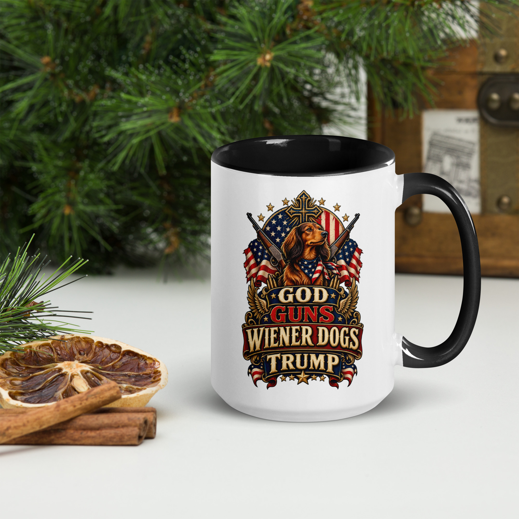 God Guns Wiener Dogs Trump Coffee Mug with Color Inside - Image 9