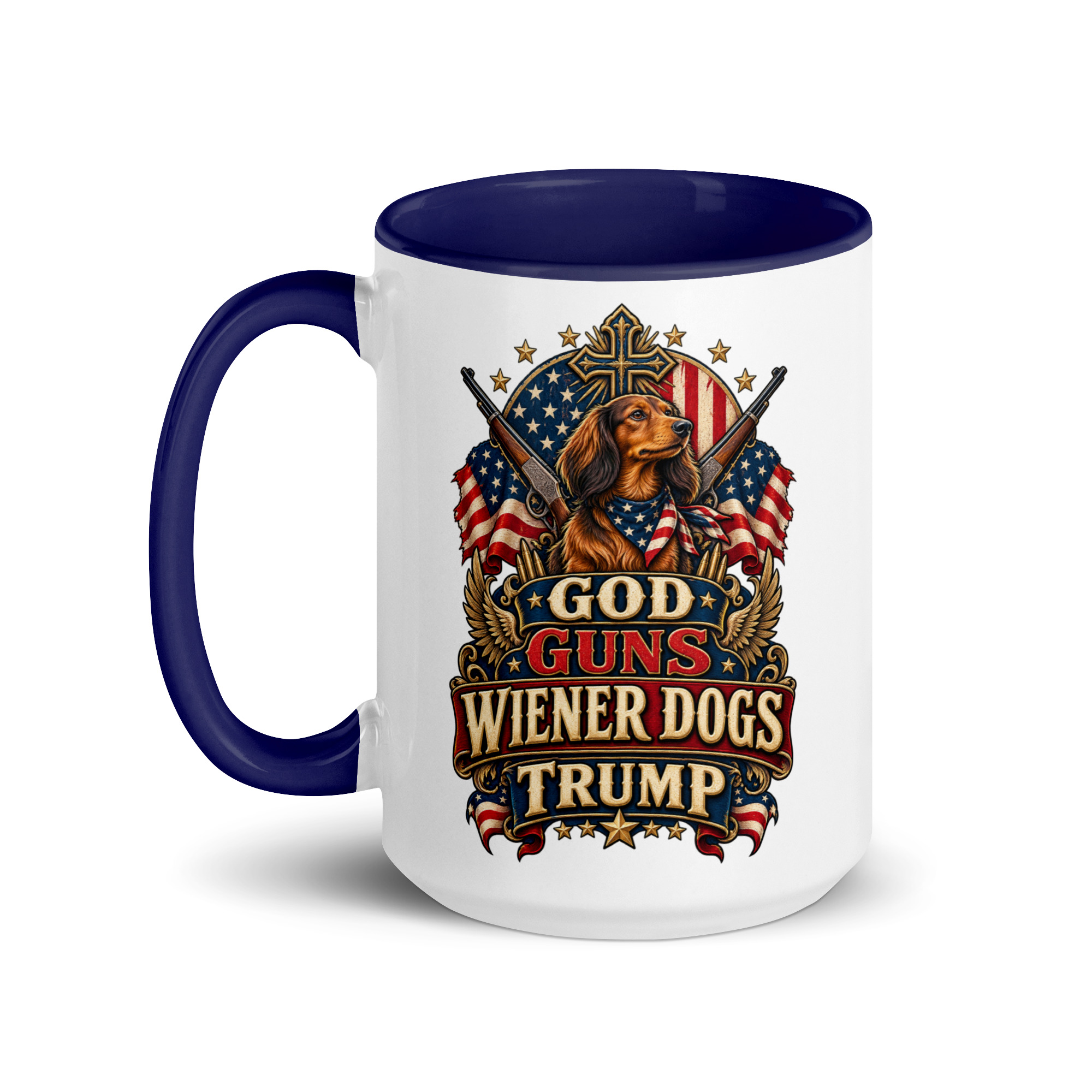 God Guns Wiener Dogs Trump Coffee Mug with Color Inside - Image 5