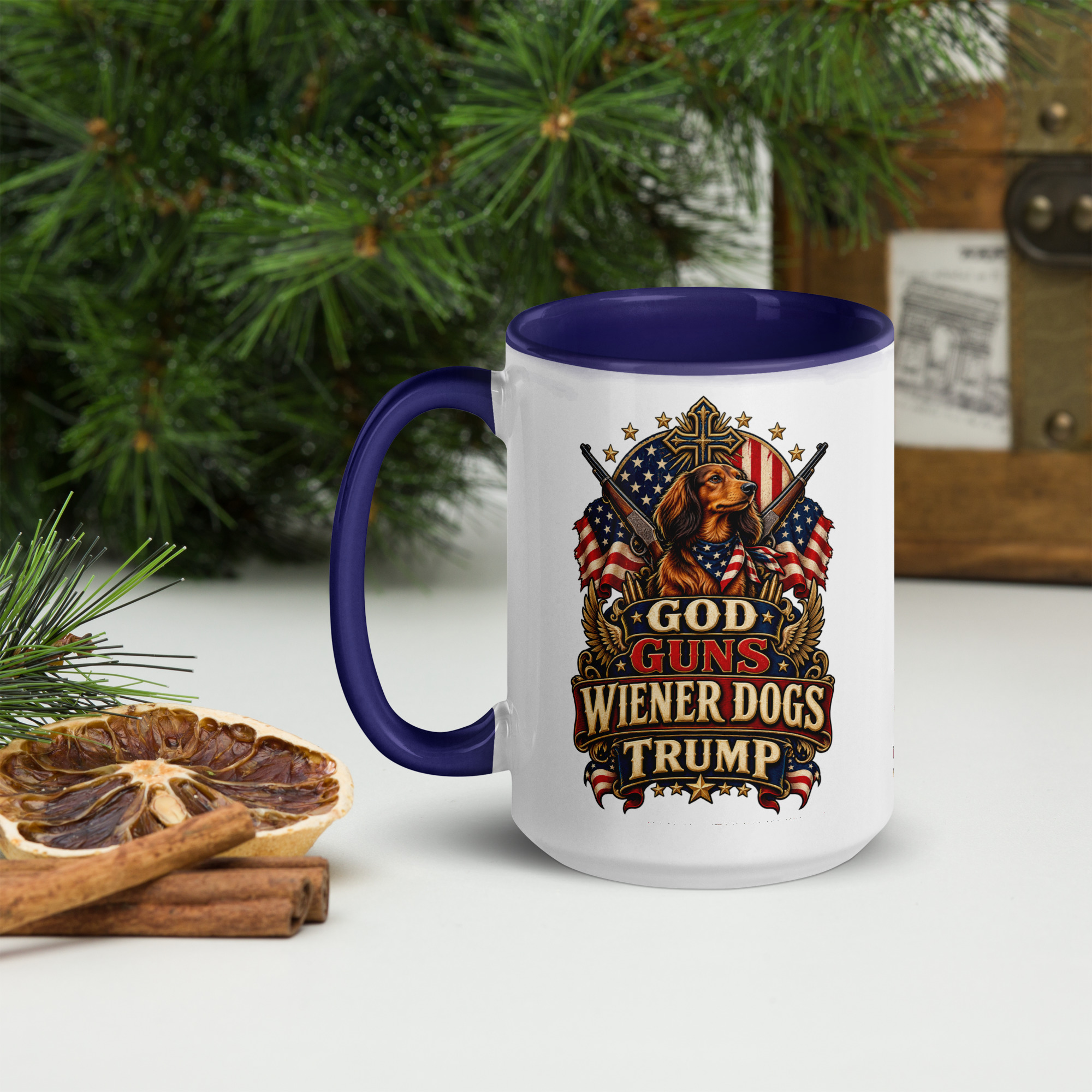God Guns Wiener Dogs Trump Coffee Mug with Color Inside - Image 8