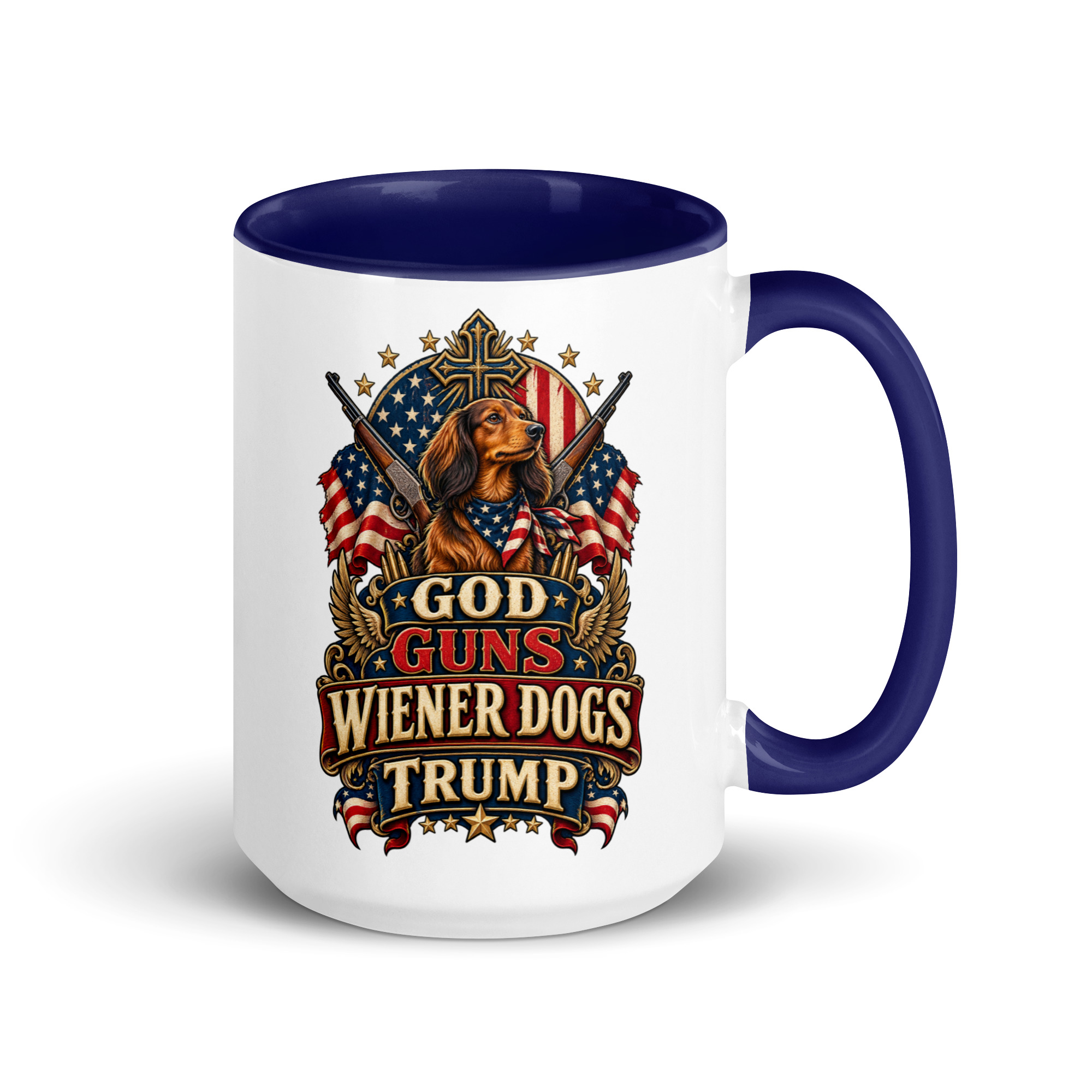 God Guns Wiener Dogs Trump Coffee Mug with Color Inside - Image 7